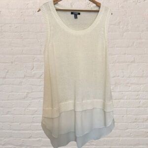 CHAPS White Knit crew neck sweater vest chiffon layer hem XL